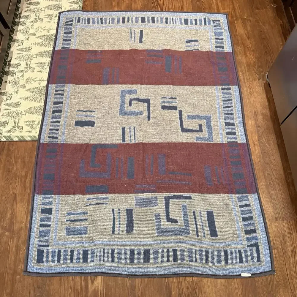 Vintage 90s RARE Biederlack Reversible Geometric Southwestern Art Blanket 73x51‎